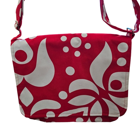 Tara Hubbard Floral Fabric Upholstery Messenger Bag Red and White Patterned - Picture 2 of 8
